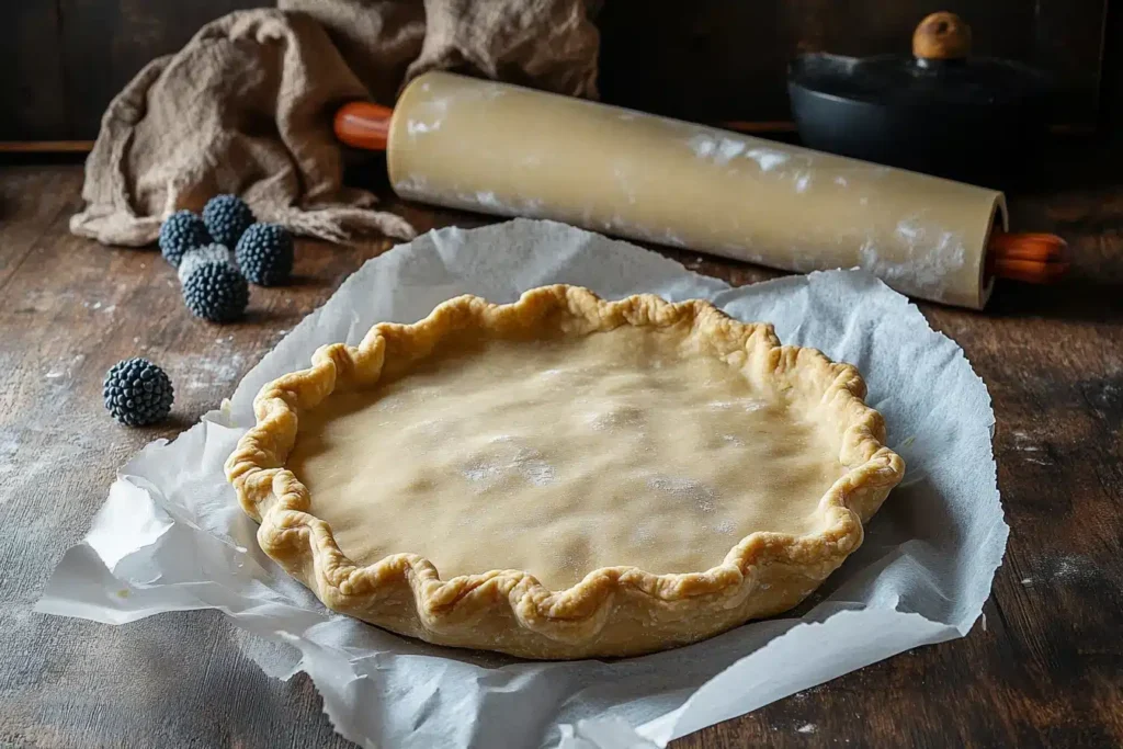 Blind baking a pie crust with parchment paper and pie weights