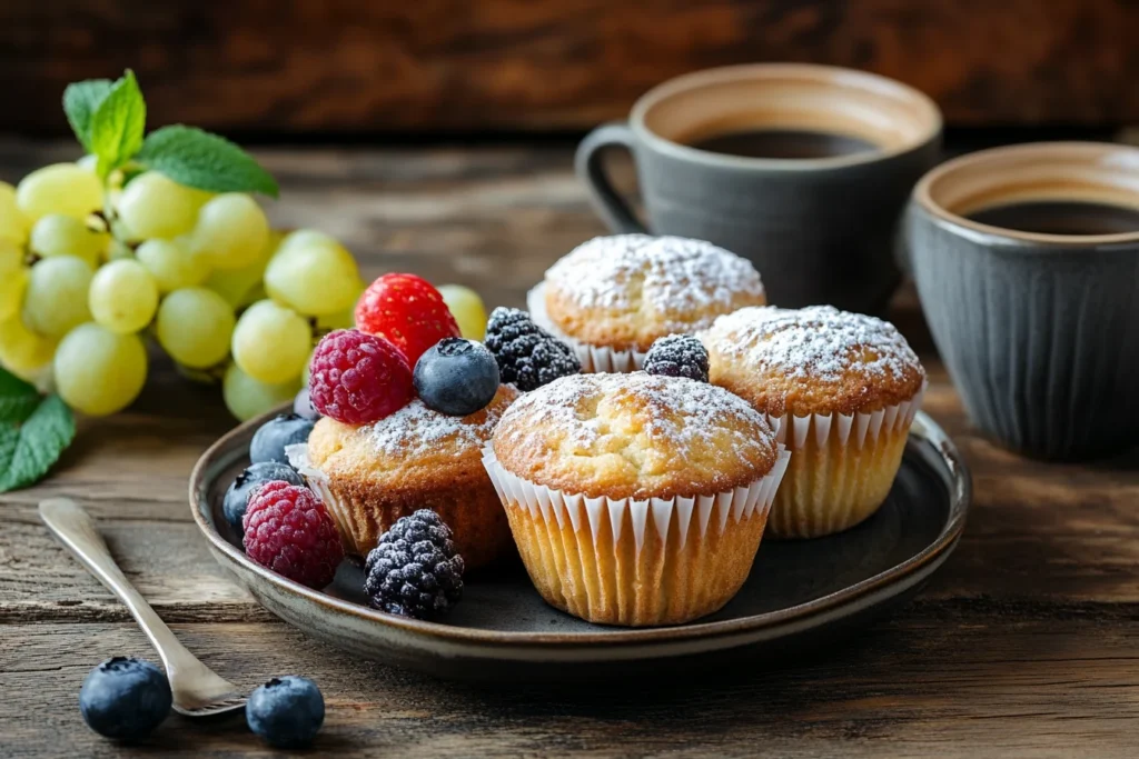 Coffee Cake Muffins: A Delicious Recipe and Baking Guide 4 Coffee cake muffins served with coffee and fruit