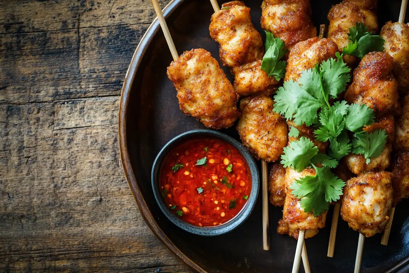 Crispy chicken lollipops with dipping sauce