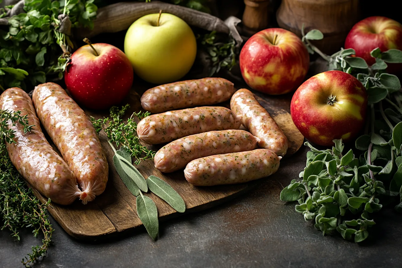 Fresh chicken apple sausage with apples and herbs.