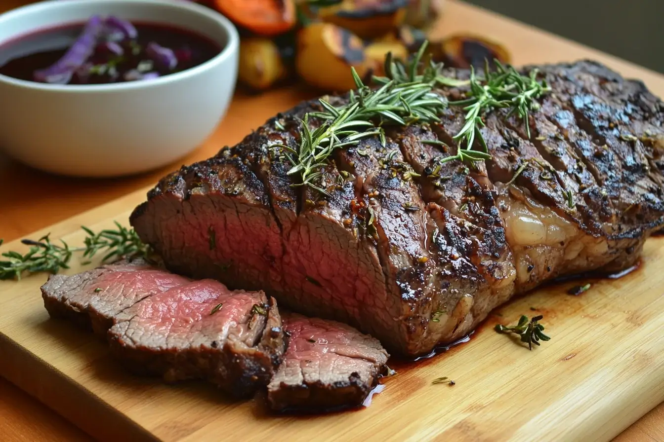 Juicy and tender chuck steak with rosemary and thyme