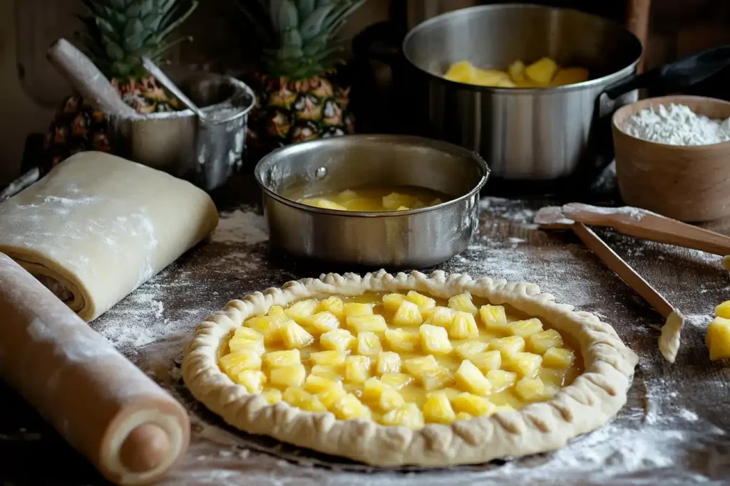  Preparing a pineapple pie with ingredients