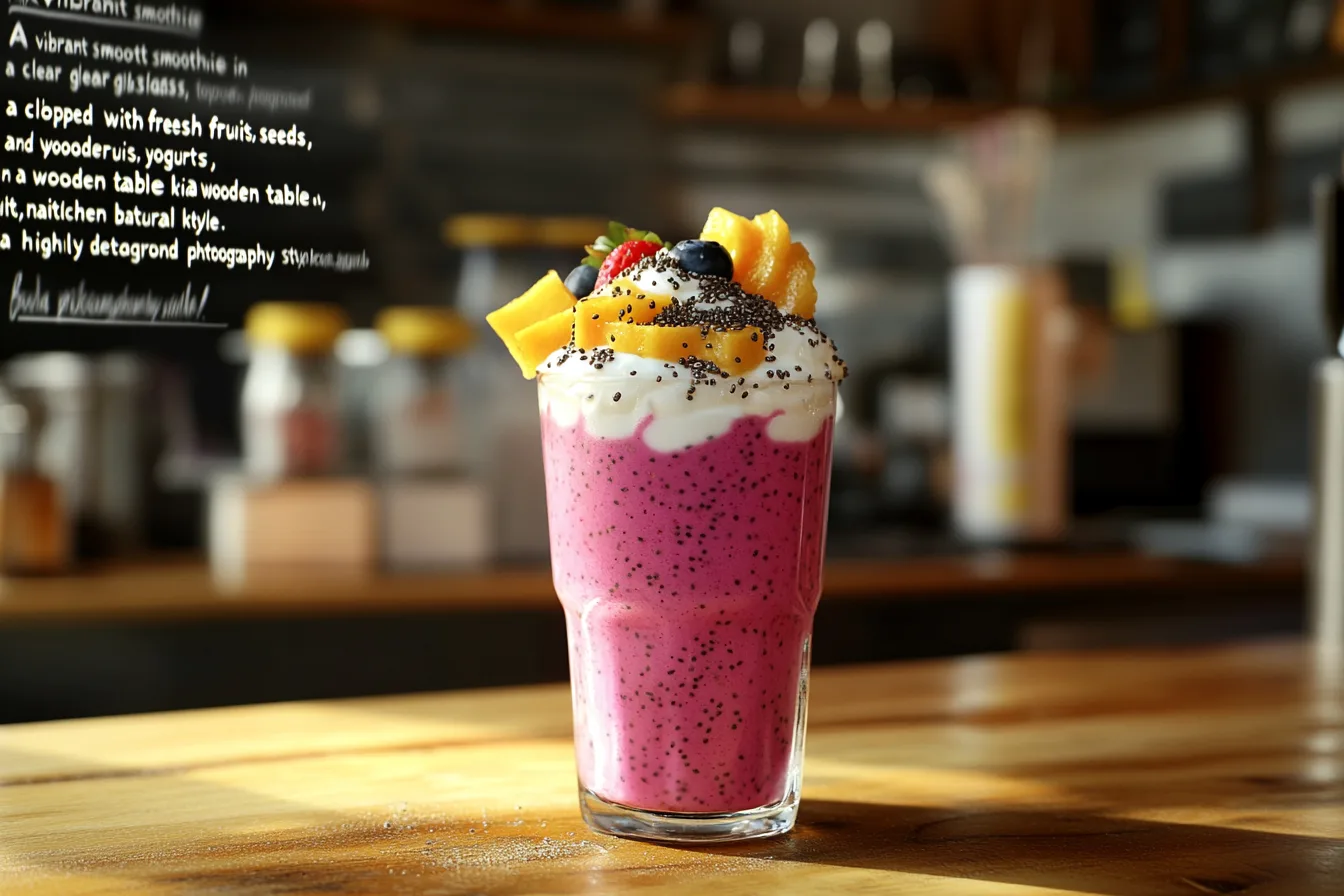 Smoothie with yogurt and fresh fruit in a glass