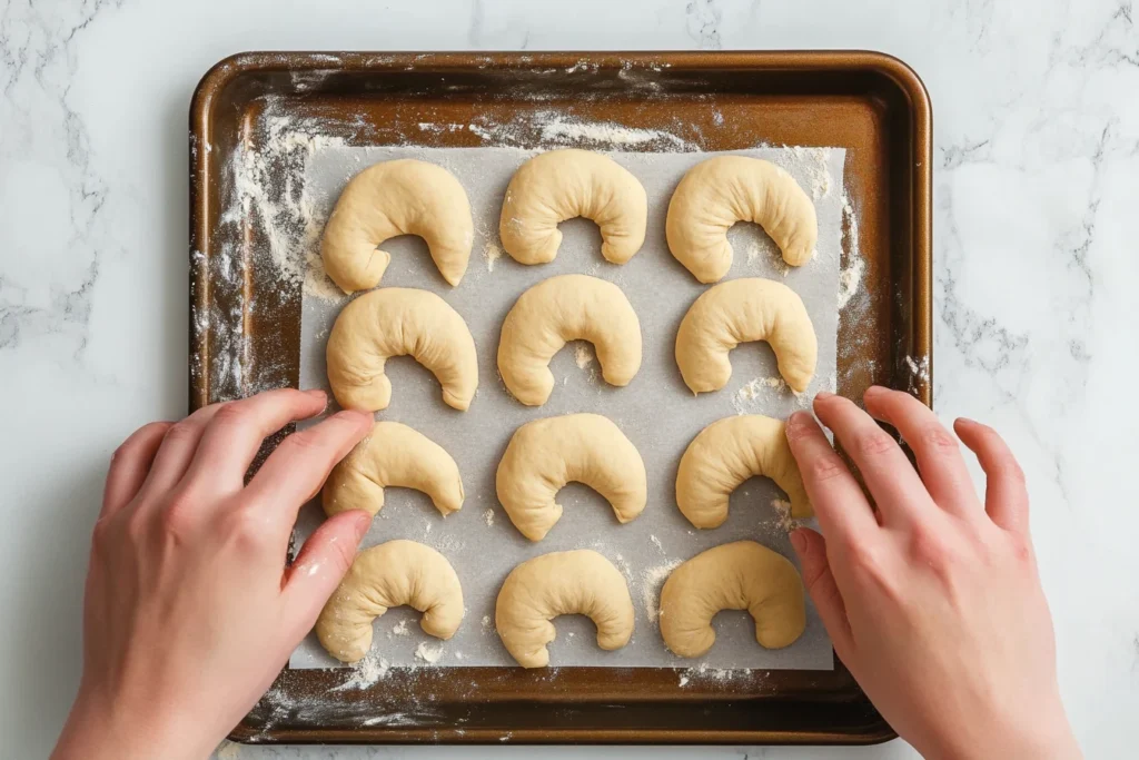 Step-by-step Gipfeli preparation with dough lamination, shaping, and baking techniques