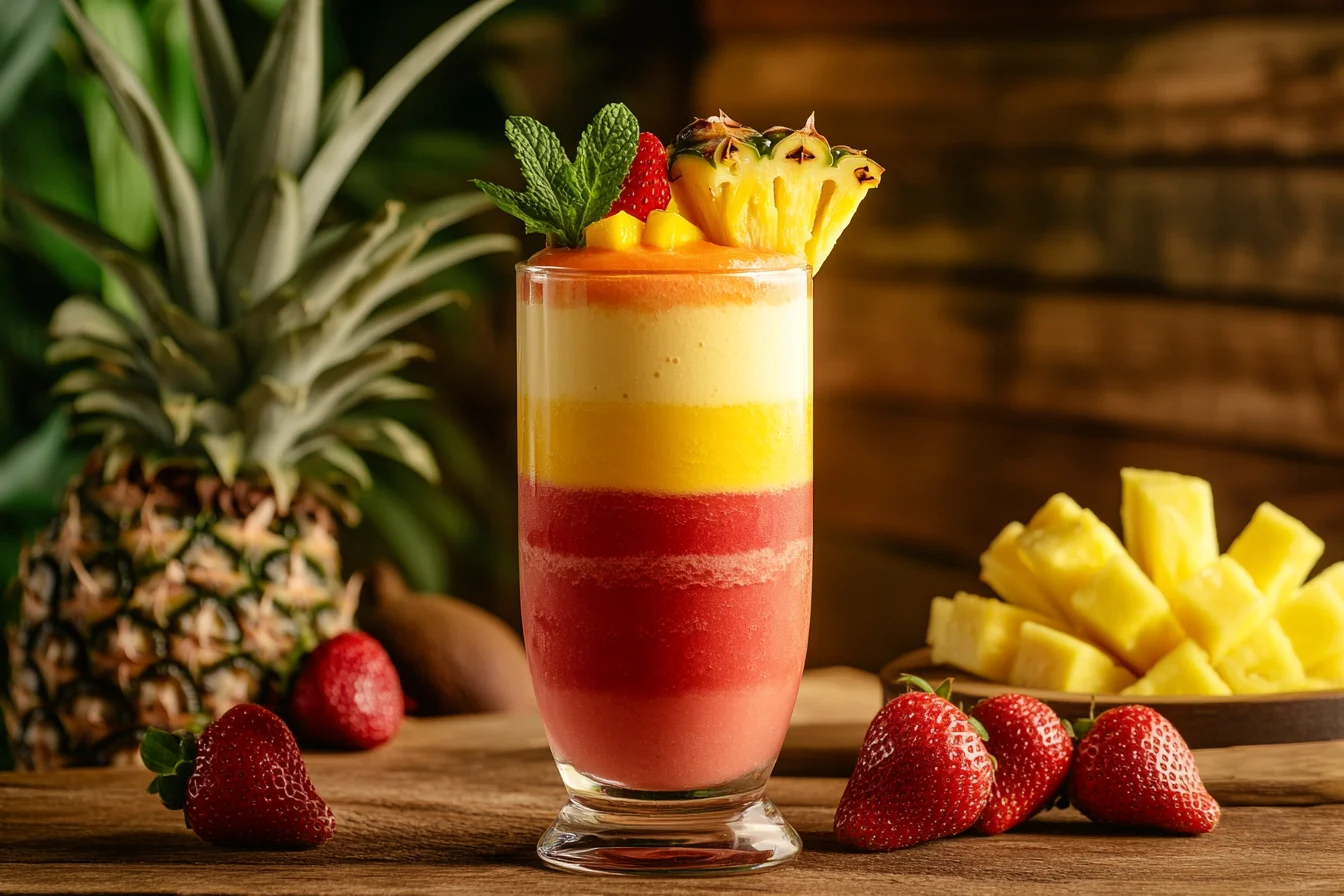 Sunrise Sunset Tropical Smoothie with tropical fruits