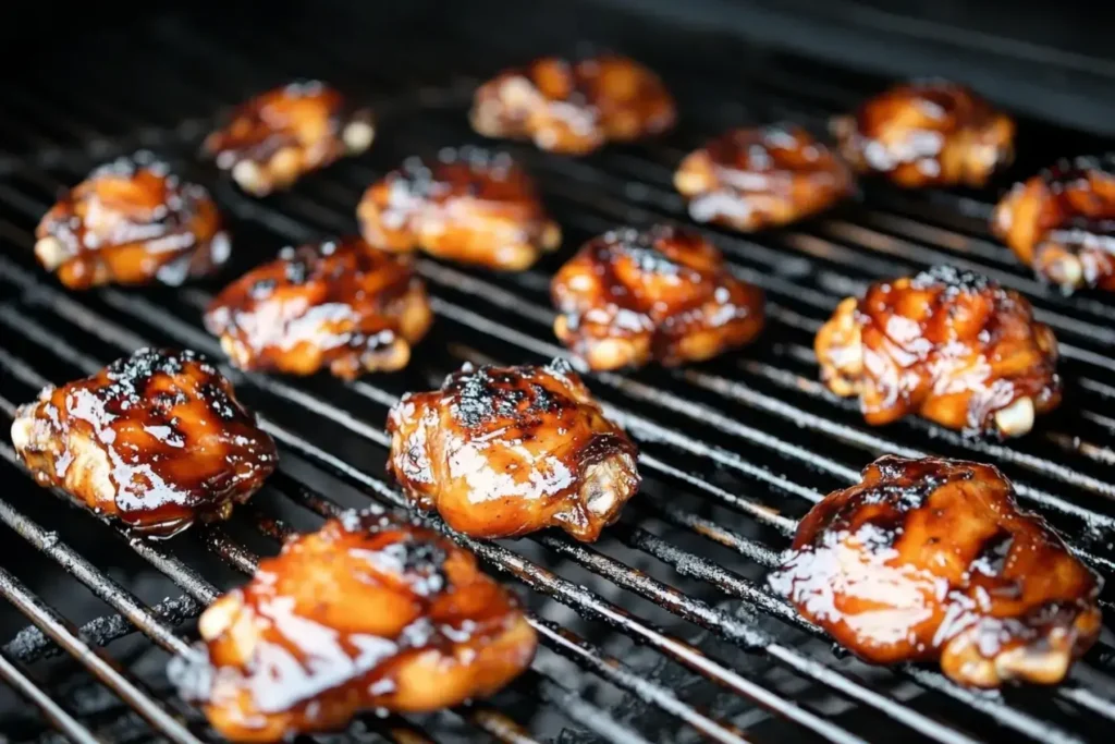The Ultimate Guide to Asian Chicken Marinade: Recipes & Tips 3 Chicken thighs sizzling on a grill, coated with a caramelized Asian marinade