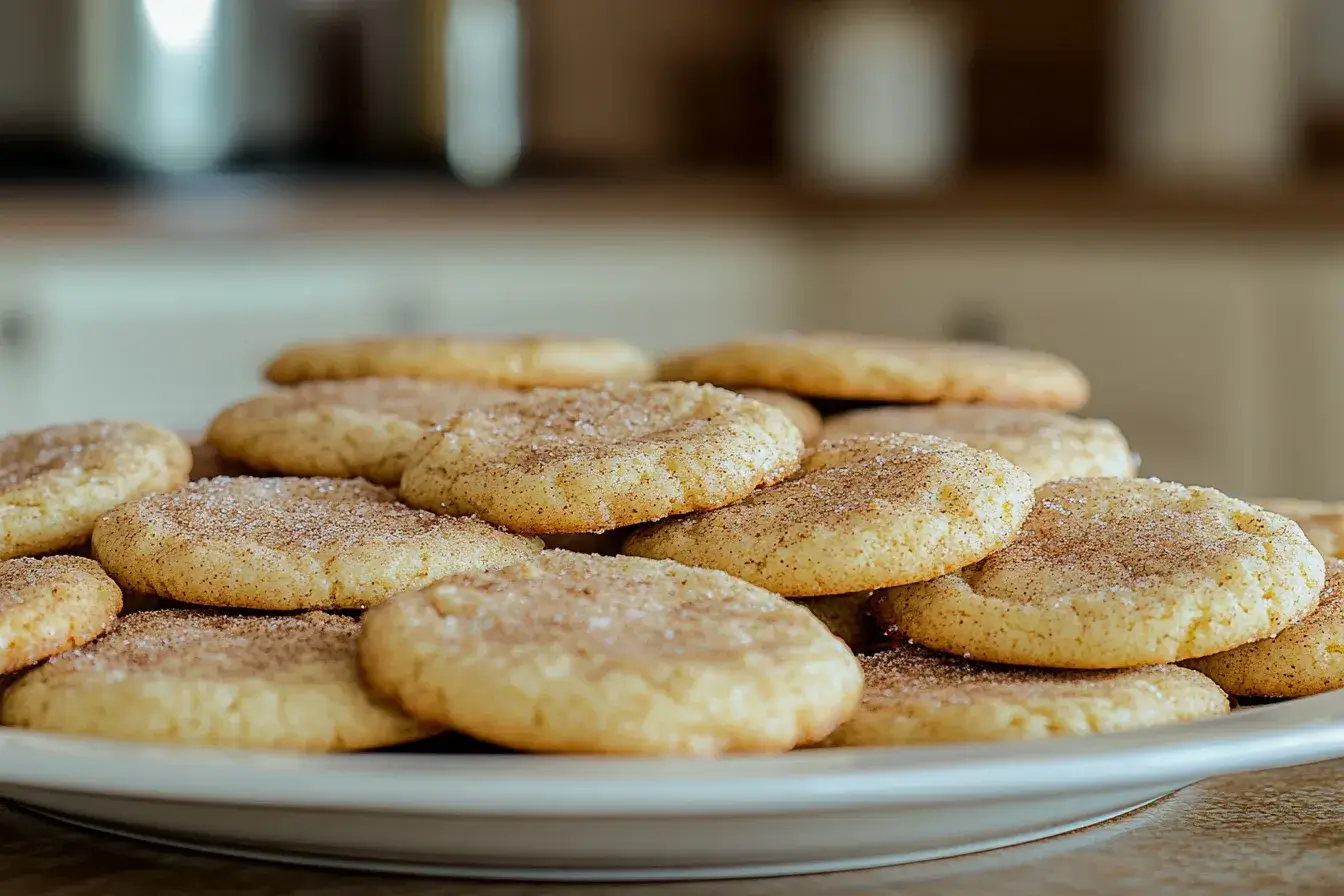 Plate of freshly baked cinnamon cookies with cinnamon sugar