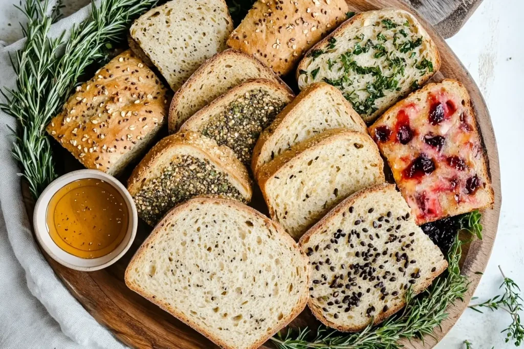 Assorted gluten-free sourdough bread slices with variations