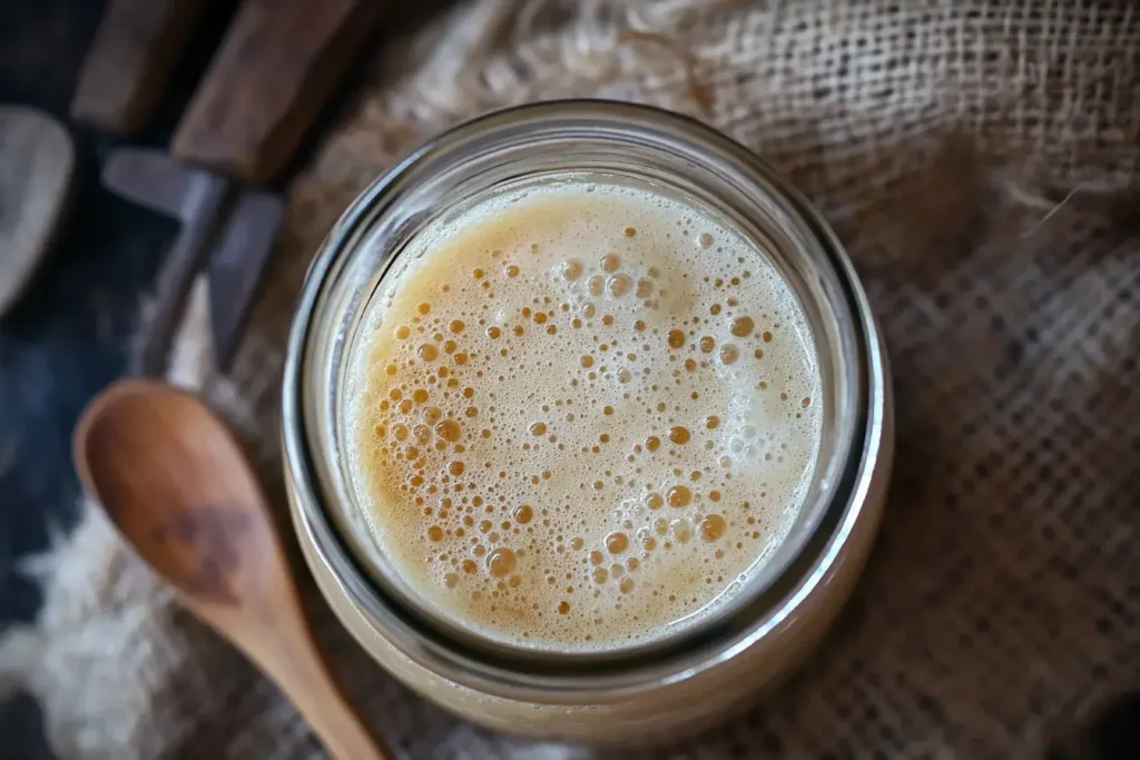 Bubbly gluten-free sourdough starter in a jar