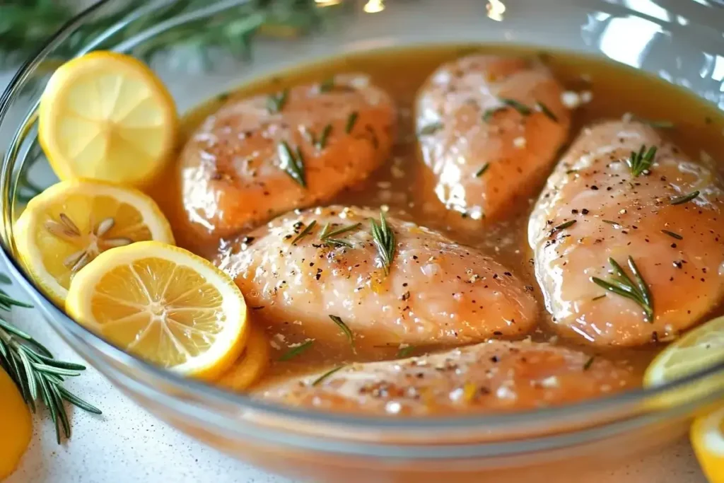 Chicken breast dipped into a citrus-based marinade with fresh herbs