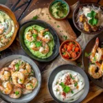 best sauce to eat with shrimp variety on rustic table