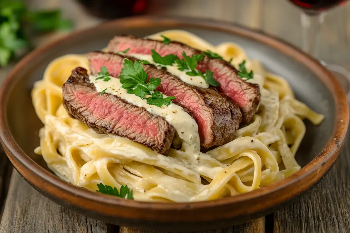 Perfectly Plated Steak Alfredo Dish