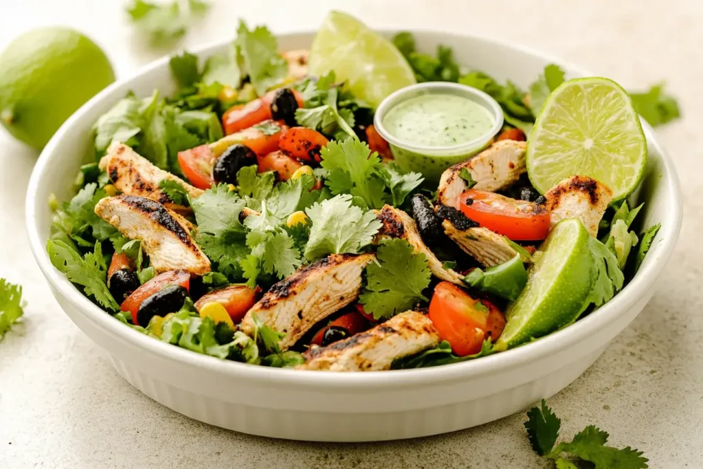 The Ultimate Guide to Southwest Chicken Salad: Recipes, Variations, and Tips 3 Plated Southwest Chicken Salad with Dressing on the Side
