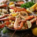 seafood boil sauce served with shrimp and crab
