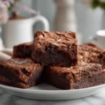 Cottage cheese brownies with a rich fudgy texture on a marble surface