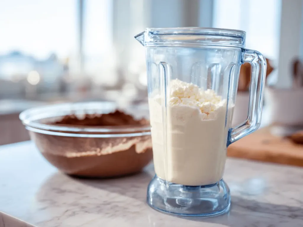 Blending cottage cheese until smooth for brownie batter