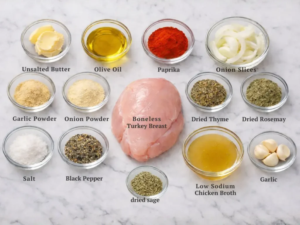 Crockpot Turkey Breast Recipe: The Ultimate Juicy Slow Cooker Secret 2 Ingredients for crockpot turkey breast recipe arranged on marble surface