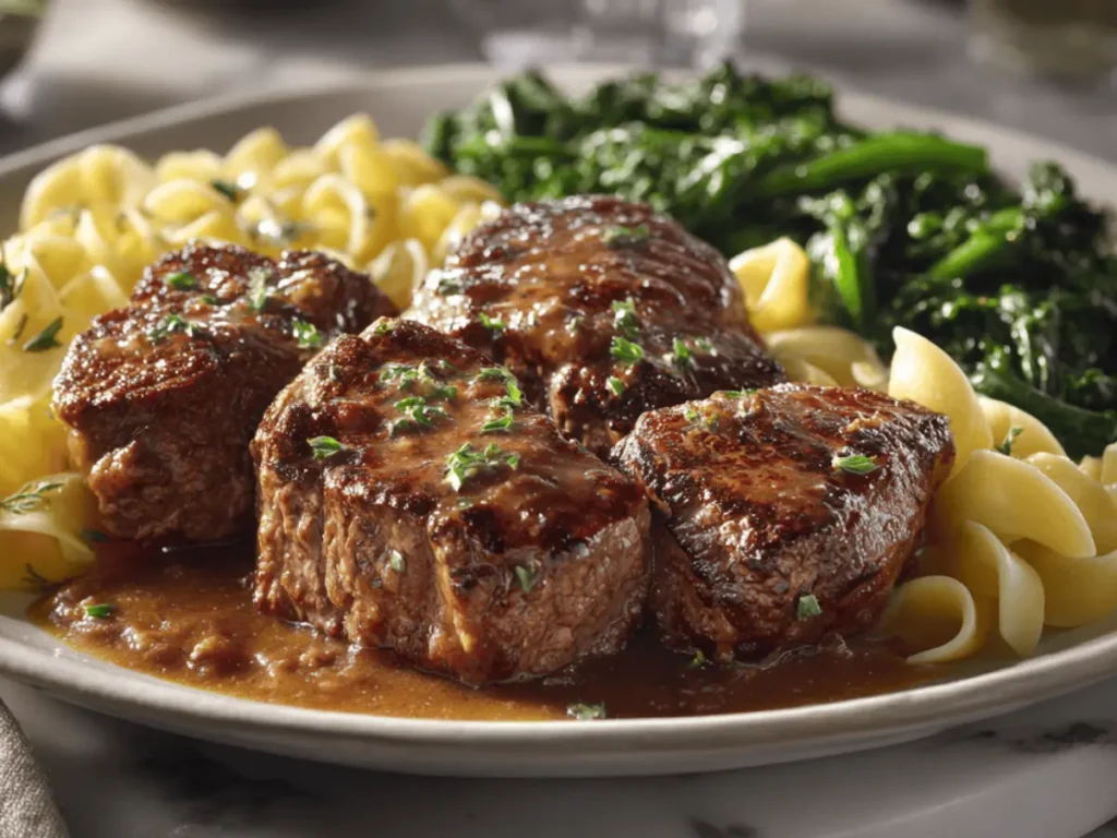 Tender cube steak served with mashed potatoes and healthy side dishes.