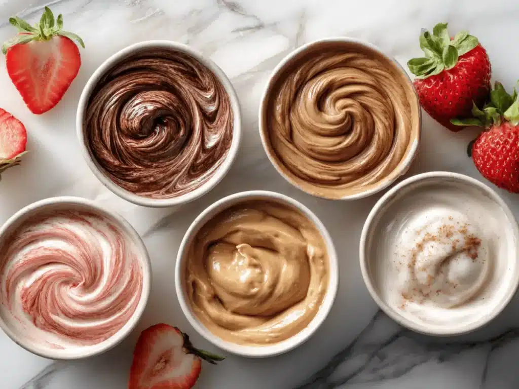 Low Calorie High Protein Ninja Creami Recipe: The Ultimate Vanilla Protein Ice Cream Base 4 Flavor variations of the low calorie high protein Ninja Creami vanilla base.