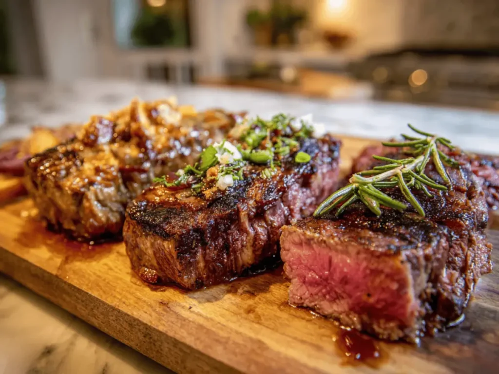 How is chuck steak best cooked shown through three variations including grilled, braised, and sous vide slices