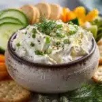 Creamy cottage cheese mustard dip served with fresh vegetables and crackers