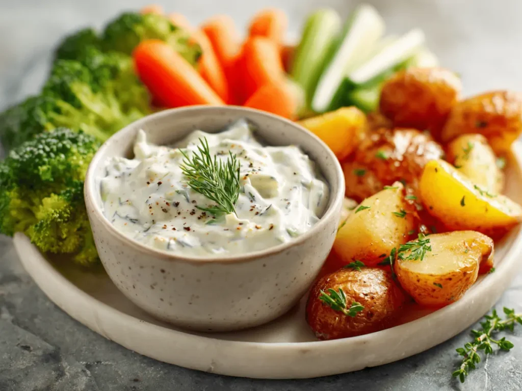 Ranch dip made from homemade ranch seasoning served with vegetables