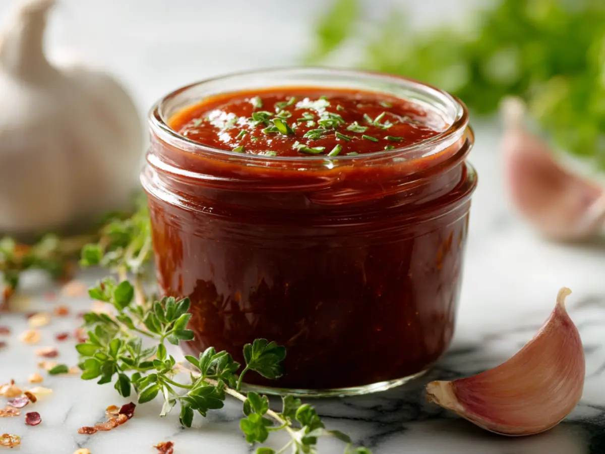 homemade taco sauce recipe in a glass jar with fresh ingredients