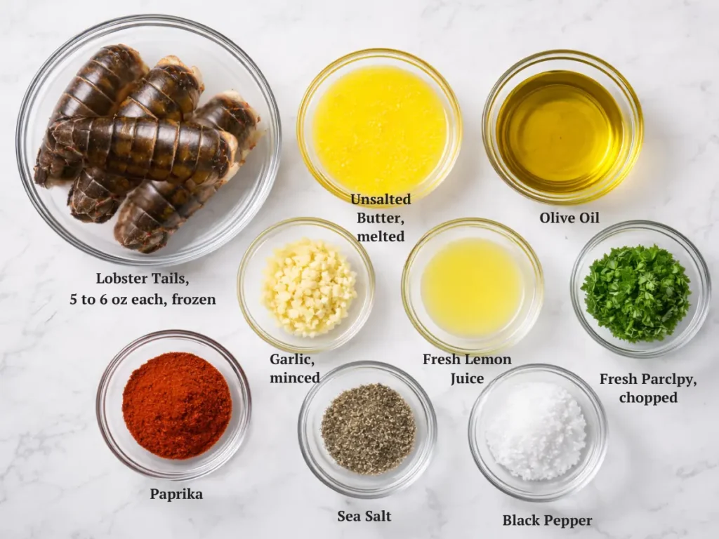 How to Cook Frozen Lobster Tails: Ultimate Simple Guide 2 How to cook frozen lobster tails ingredients including butter, garlic, and lemon arranged on a marble kitchen countertop