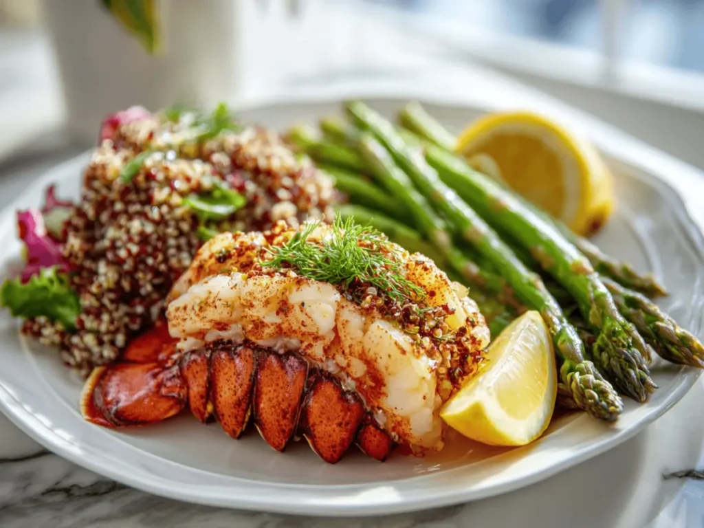 How to Cook Frozen Lobster Tails: Ultimate Simple Guide 4 Lobster tail served with asparagus and quinoa for a balanced dinner