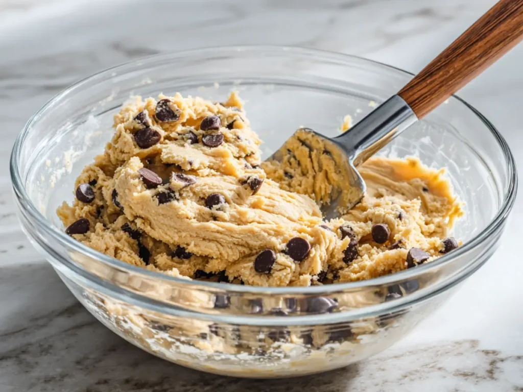 Mixing dough for edible protein cookie dough recipe