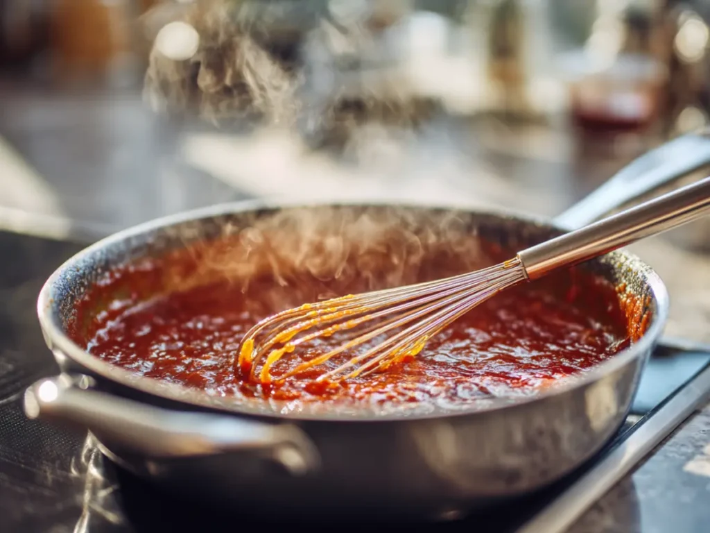 Homemade Taco Sauce Recipe: Ultimate Easy Flavor Guide 2 cooking homemade taco sauce in saucepan while stirring