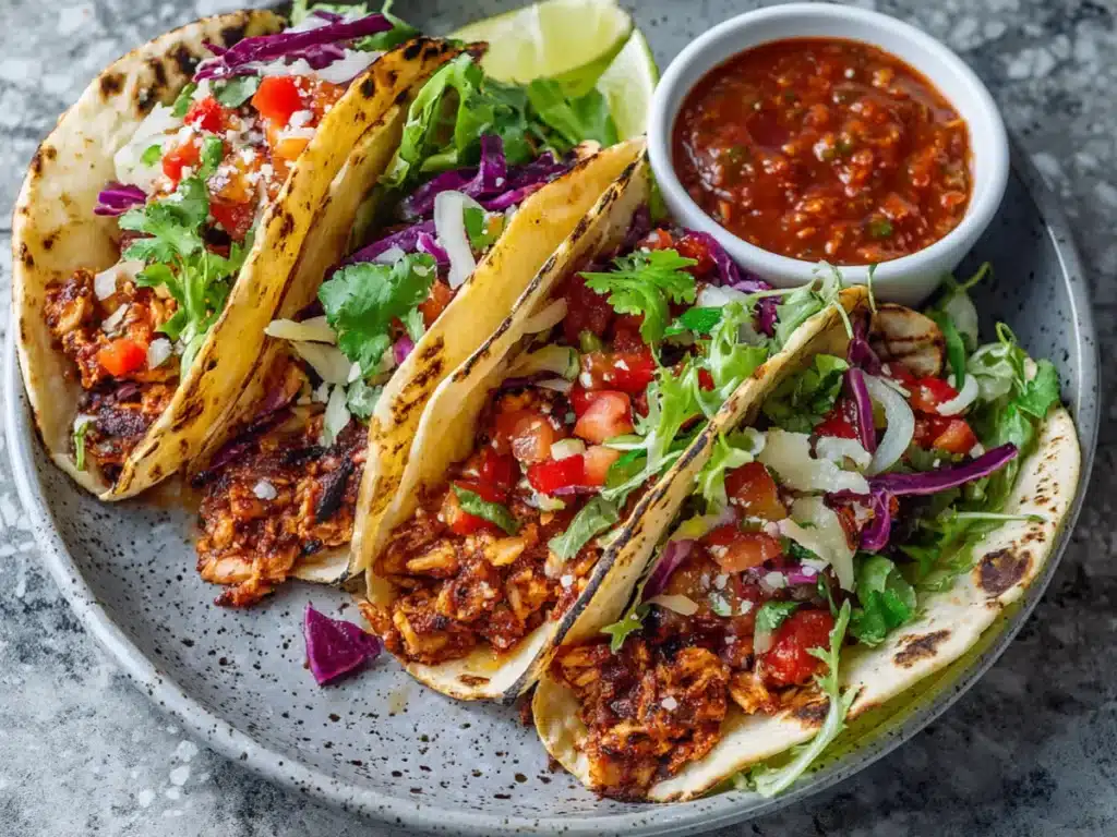 Homemade Taco Sauce Recipe: Ultimate Easy Flavor Guide 3 tacos served with homemade taco sauce on the side