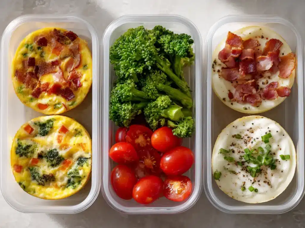 different egg bite variations with vegetables and bacon