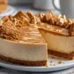 no bake biscoff Cheesecake with creamy texture and cookie butter topping