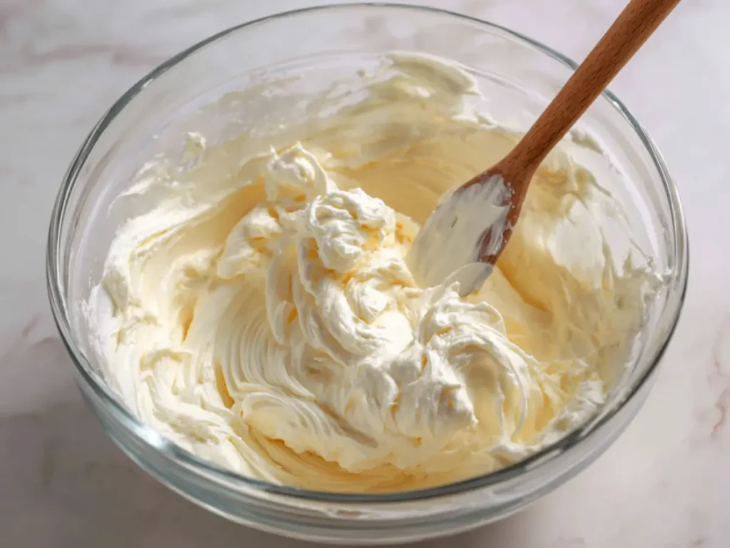mixing no bake cheesecake filling step by step