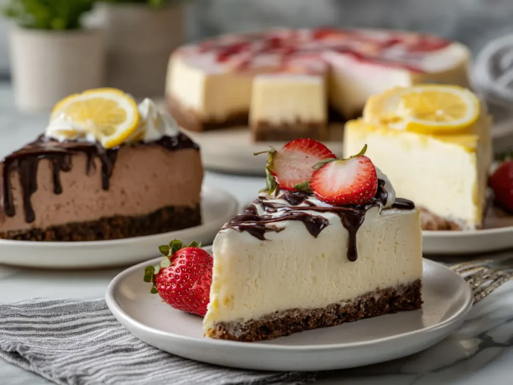 different flavors of cheesecake slices