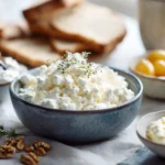 Editorial hero shot of cottage cheese with savory and sweet dishes.