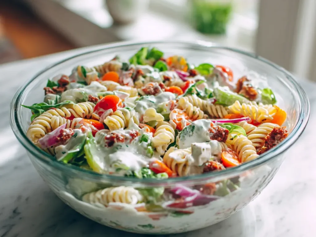 High Protein Grinder Pasta Salad: Ultimate Healthy Italian Lunch for Meal Prep 3 Mixing high protein grinder pasta salad