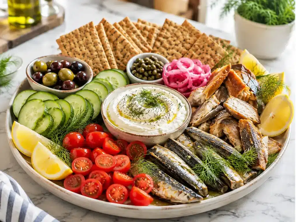 Tinned Fish Snack Plate: Amazing Easy Recipe for Any Occasion 4 Finished seafood snack board ready to enjoy