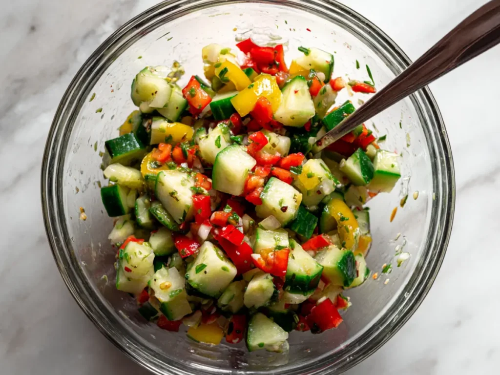 Pickle de Gallo: The Fresh Pickle Salsa Everyone Loves 3 Mixing fresh pickle de gallo ingredients