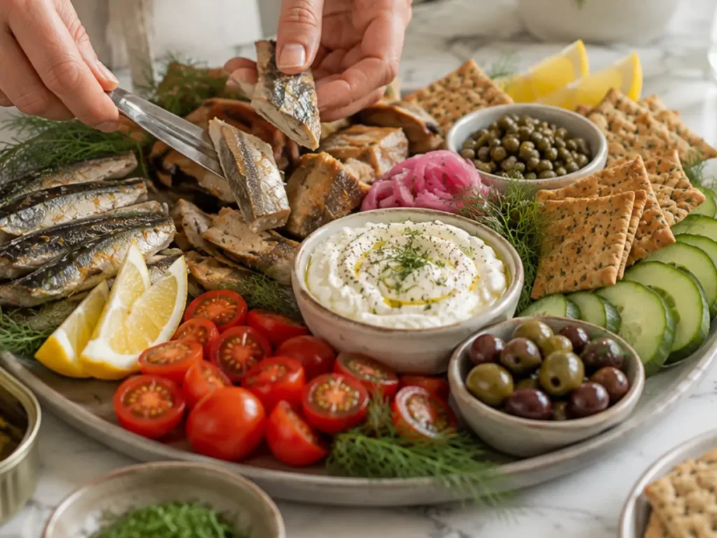 Tinned Fish Snack Plate: Amazing Easy Recipe for Any Occasion 3 Arranging seafood onto the serving board