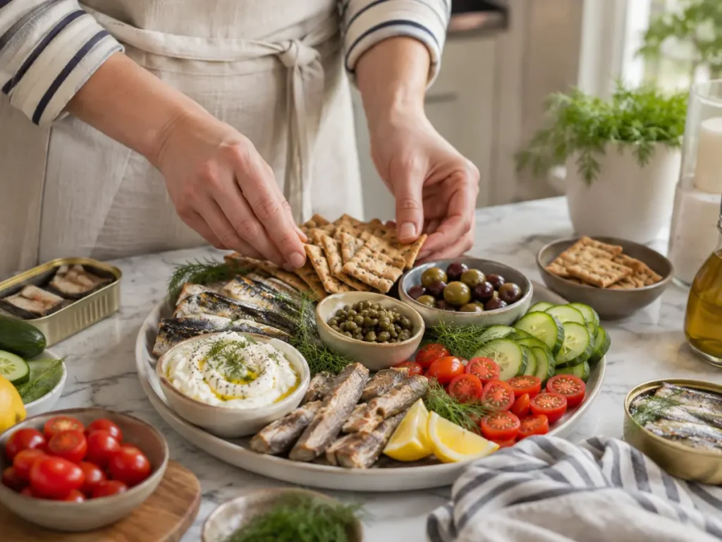 Tinned Fish Snack Plate: Amazing Easy Recipe for Any Occasion 2 Preparing ingredients for a seafood snack board