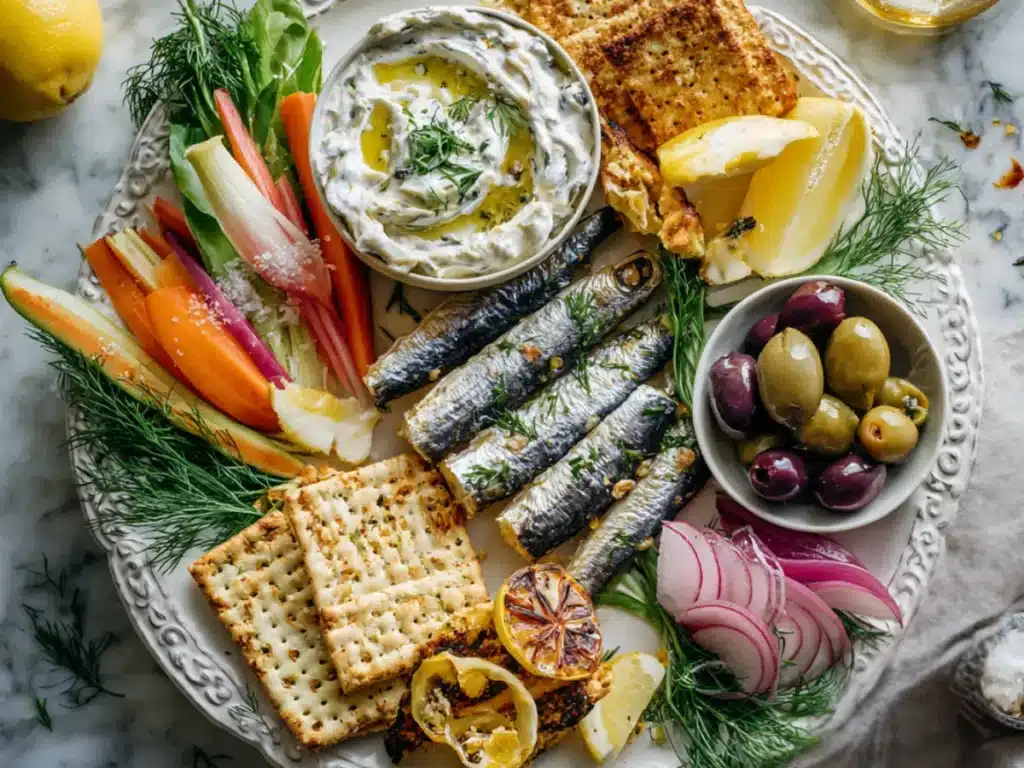 Tinned Fish Snack Plate: Amazing Easy Recipe for Any Occasion 5 Guests enjoying a seafood snack board together
