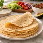 Zero carb Tortillas stacked on a plate with a soft, flexible texture